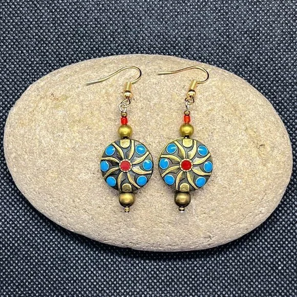 Flower Earrings Copper Boho | Handmade - Picture 4 of 5